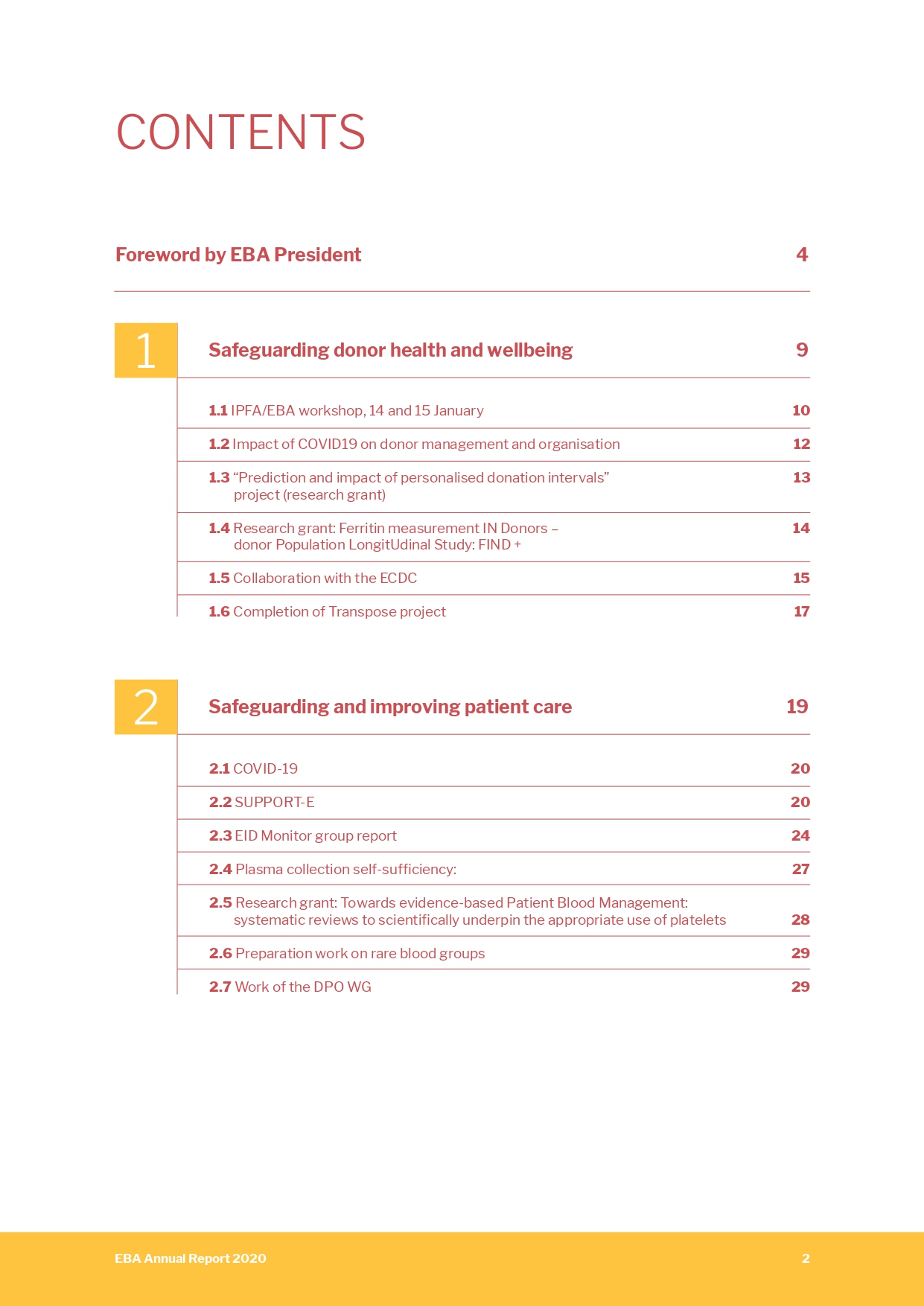 European Blood Alliance Annual Report contents page