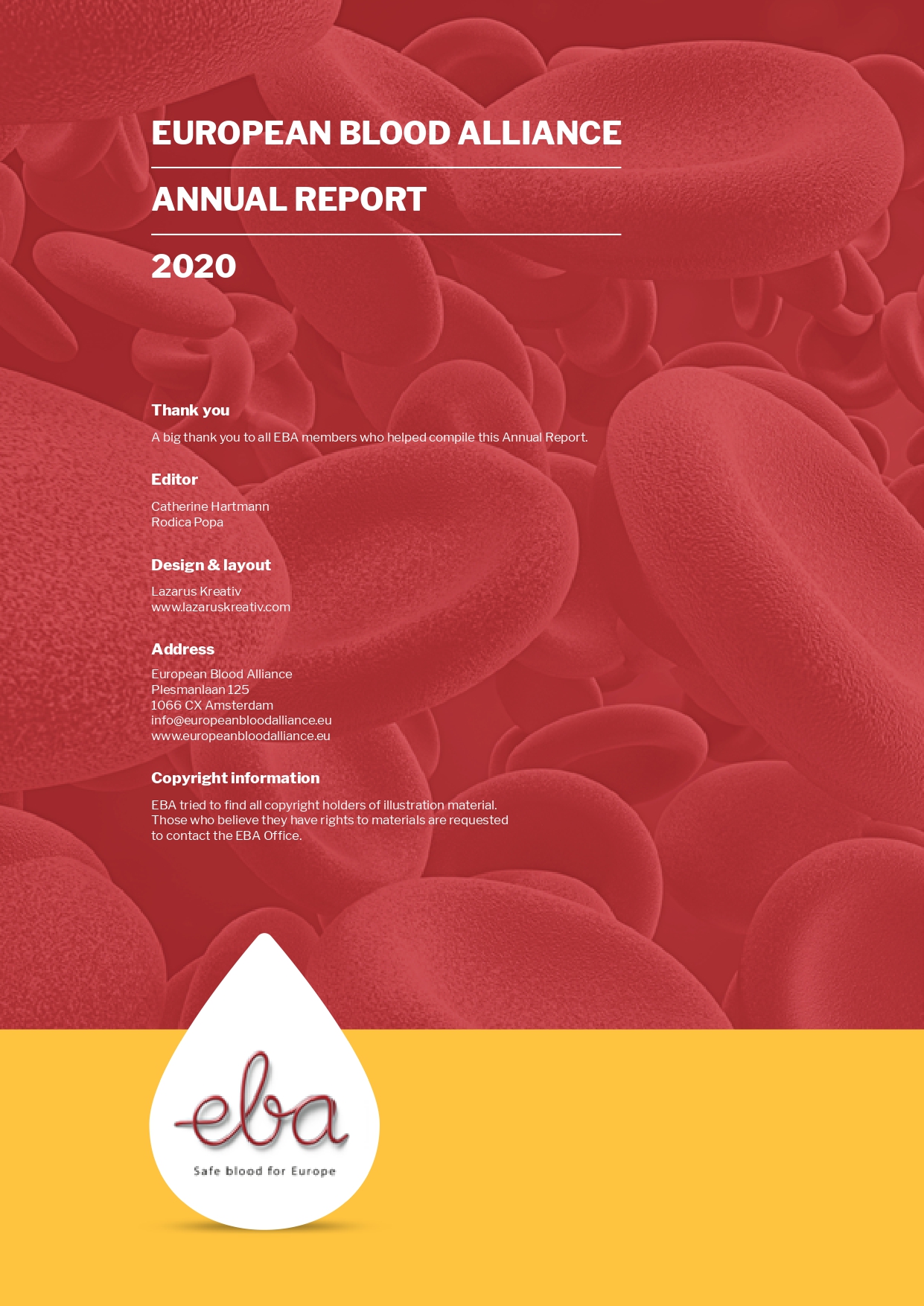 European Blood Alliance Annual Report 2020 inside cover and credits