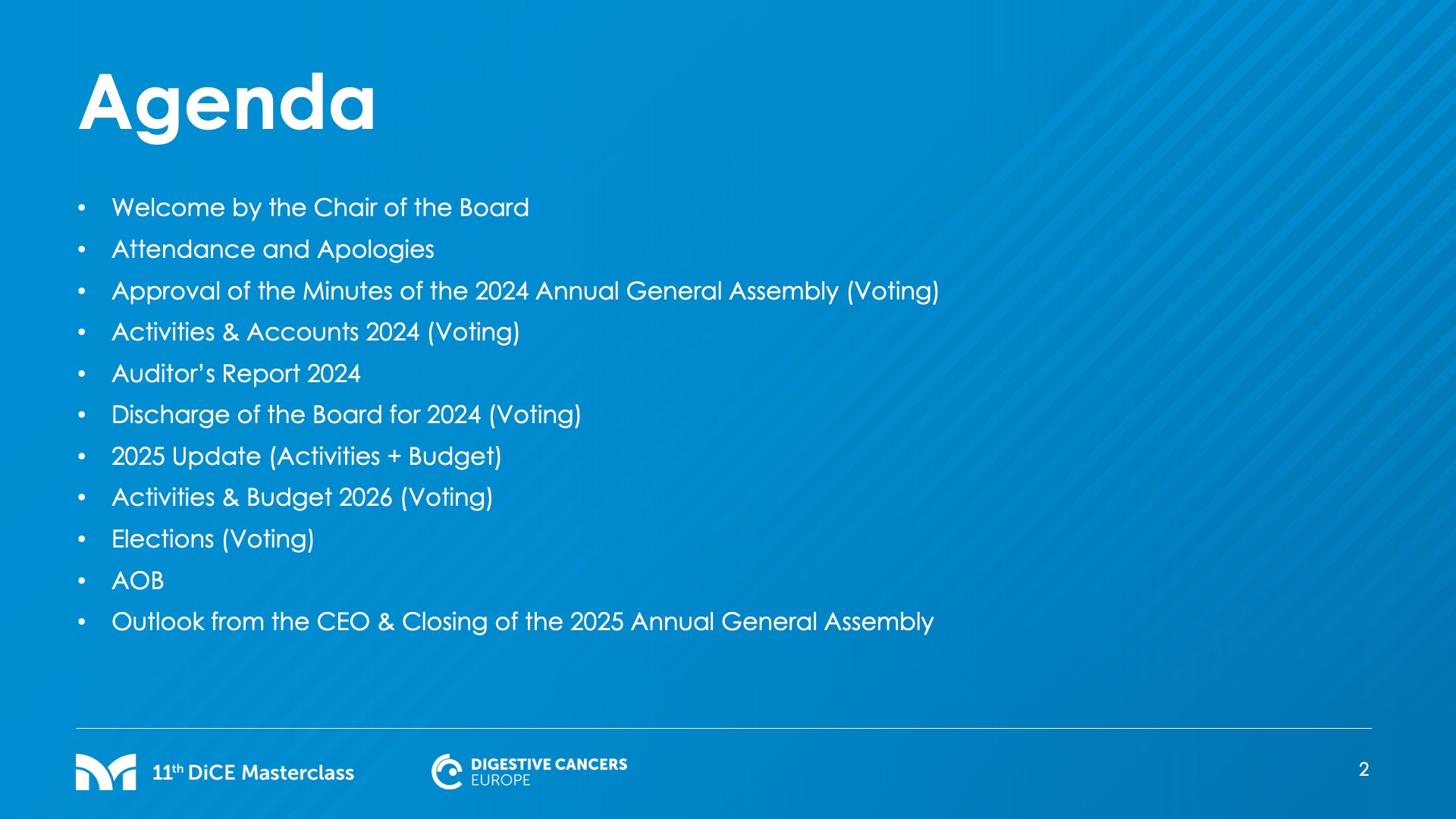 DiCE Masterclass agenda presentation slide
