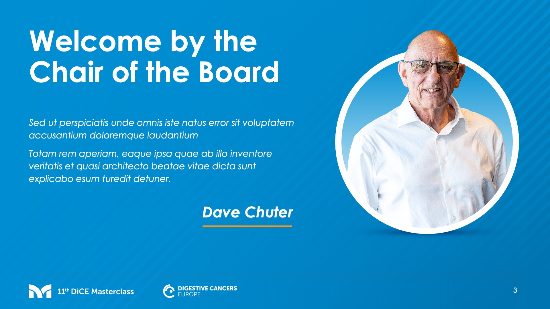 Welcome by the Chair of the Board presentation slide