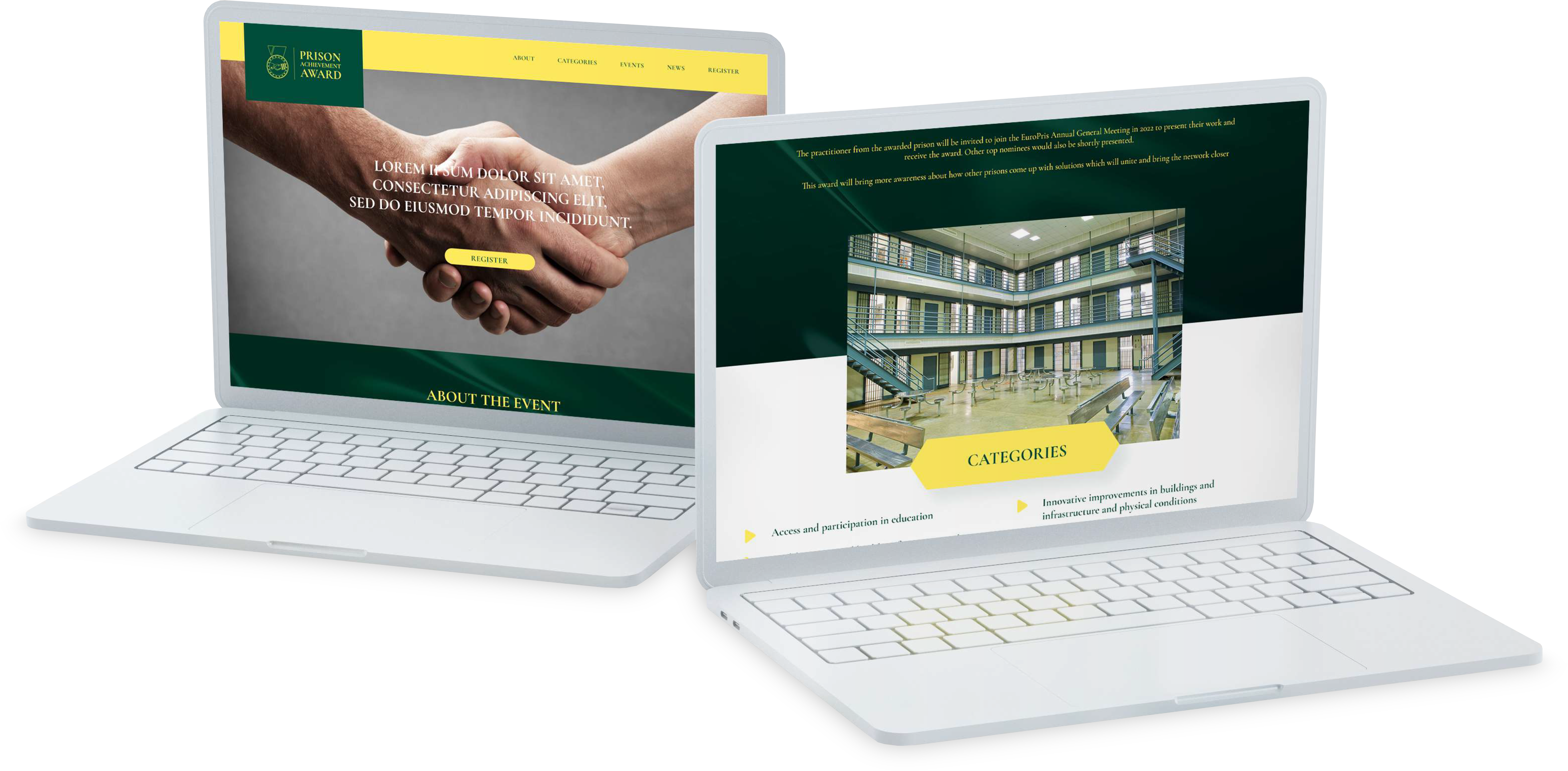 Prison Achievement Award website displayed on two laptops