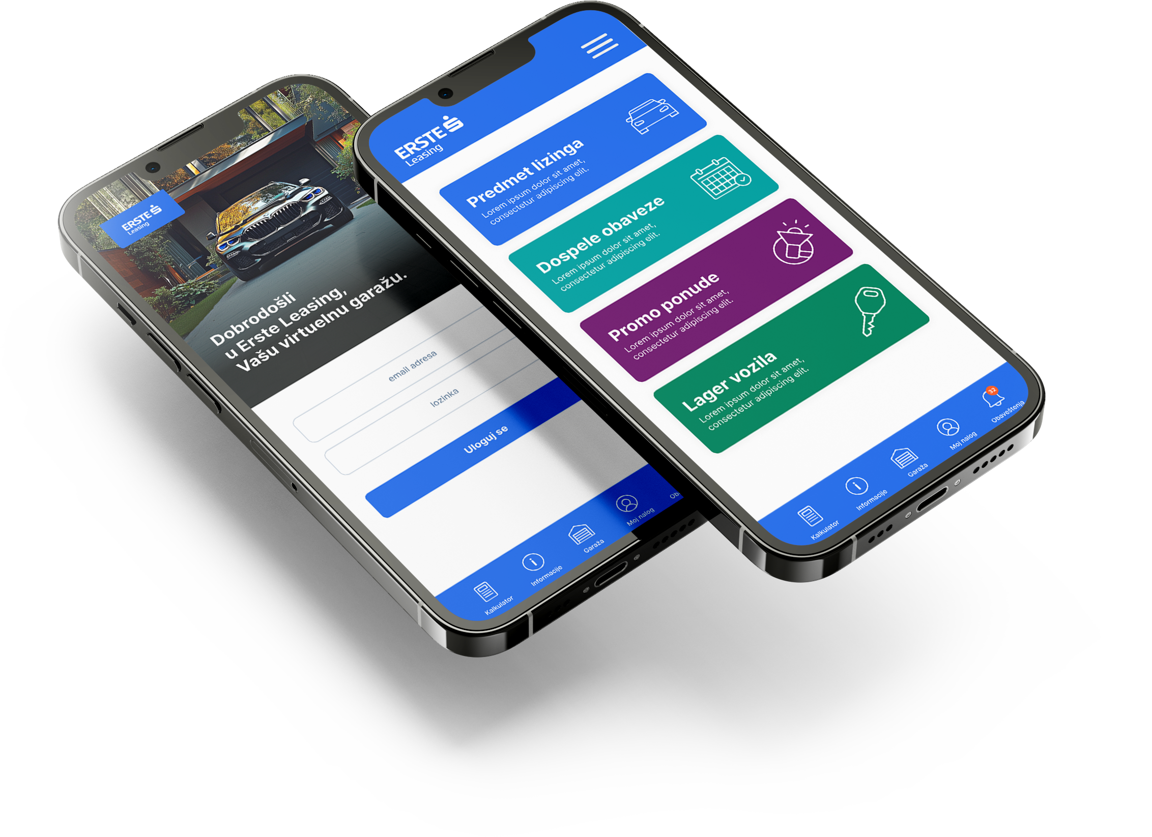 Erste Leasing mobile app displayed on two smartphones