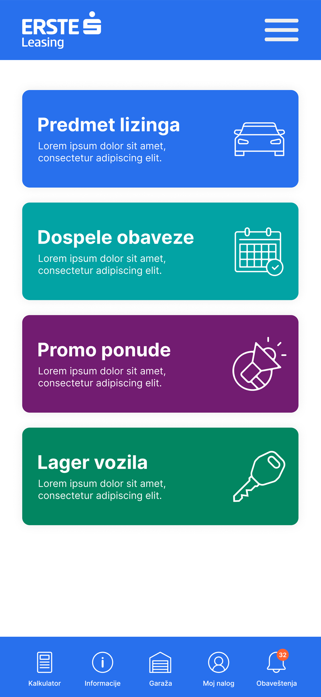 Erste Leasing mobile app home screen