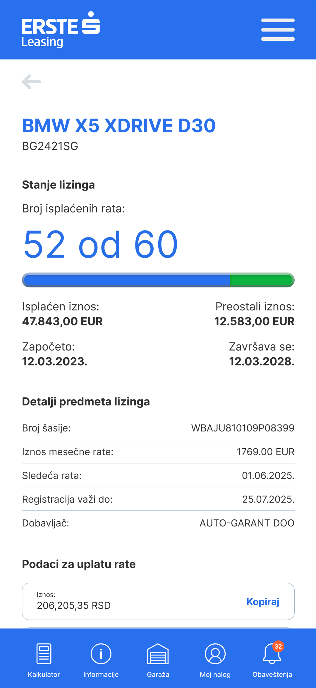 Erste Leasing mobile app vehicle details