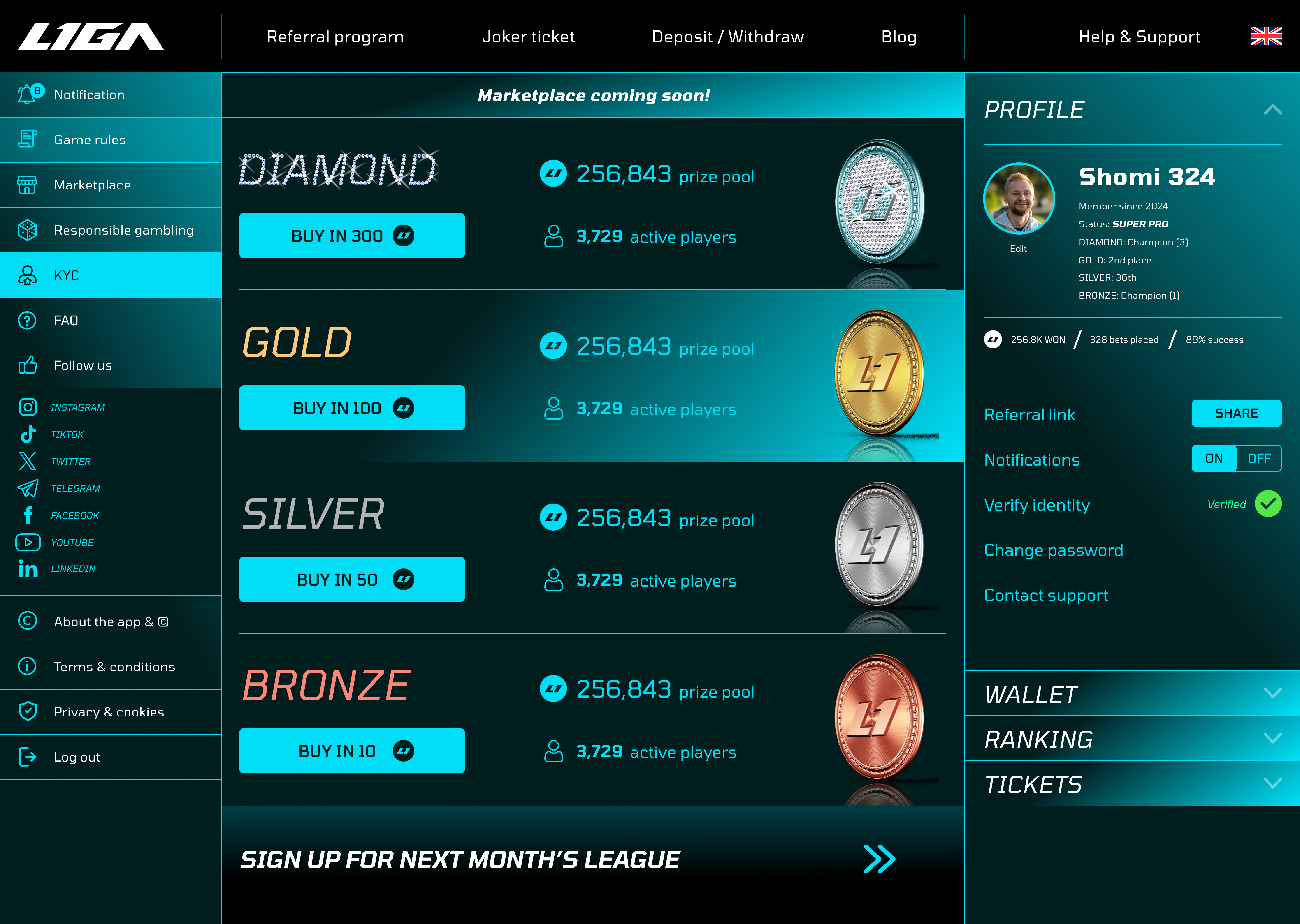 LIGA desktop home screen