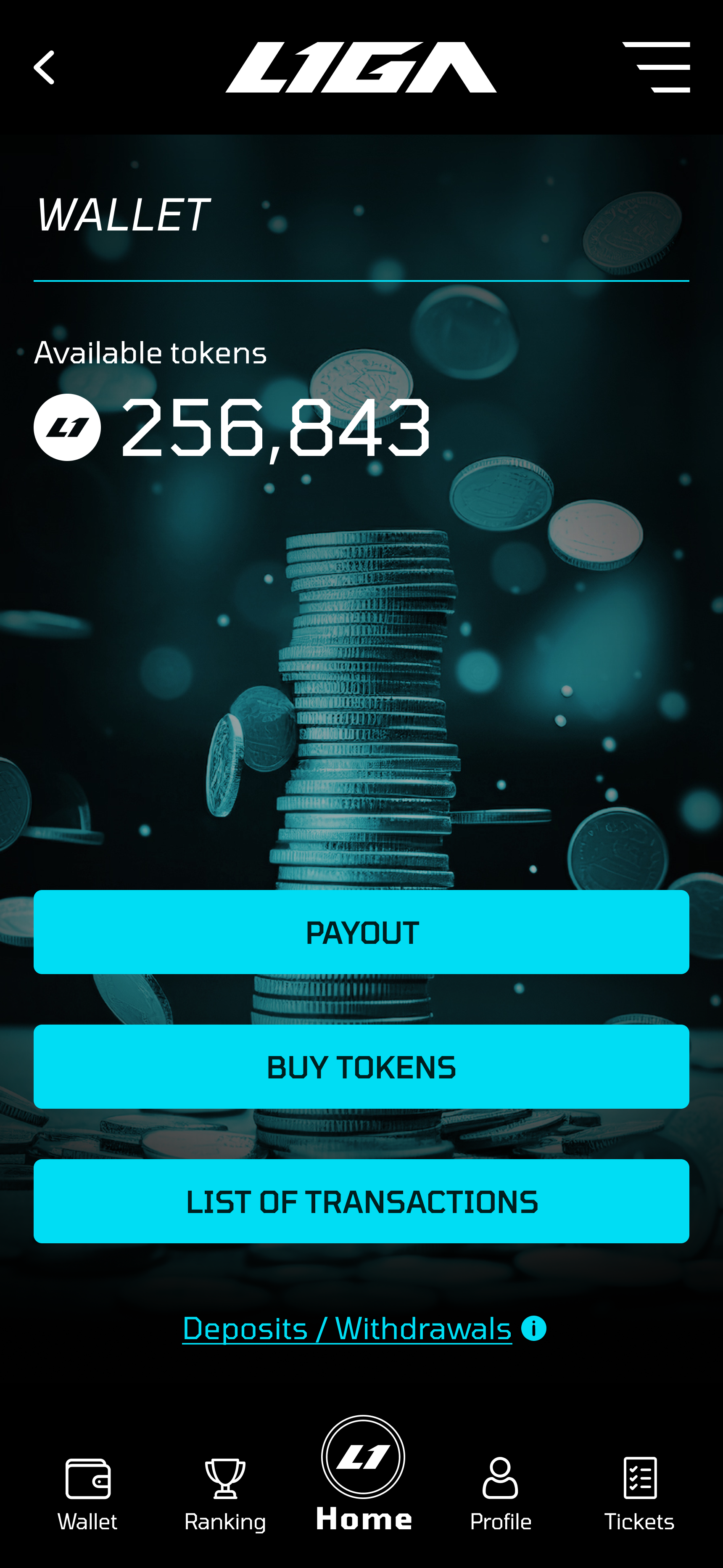 LIGA mobile wallet screen