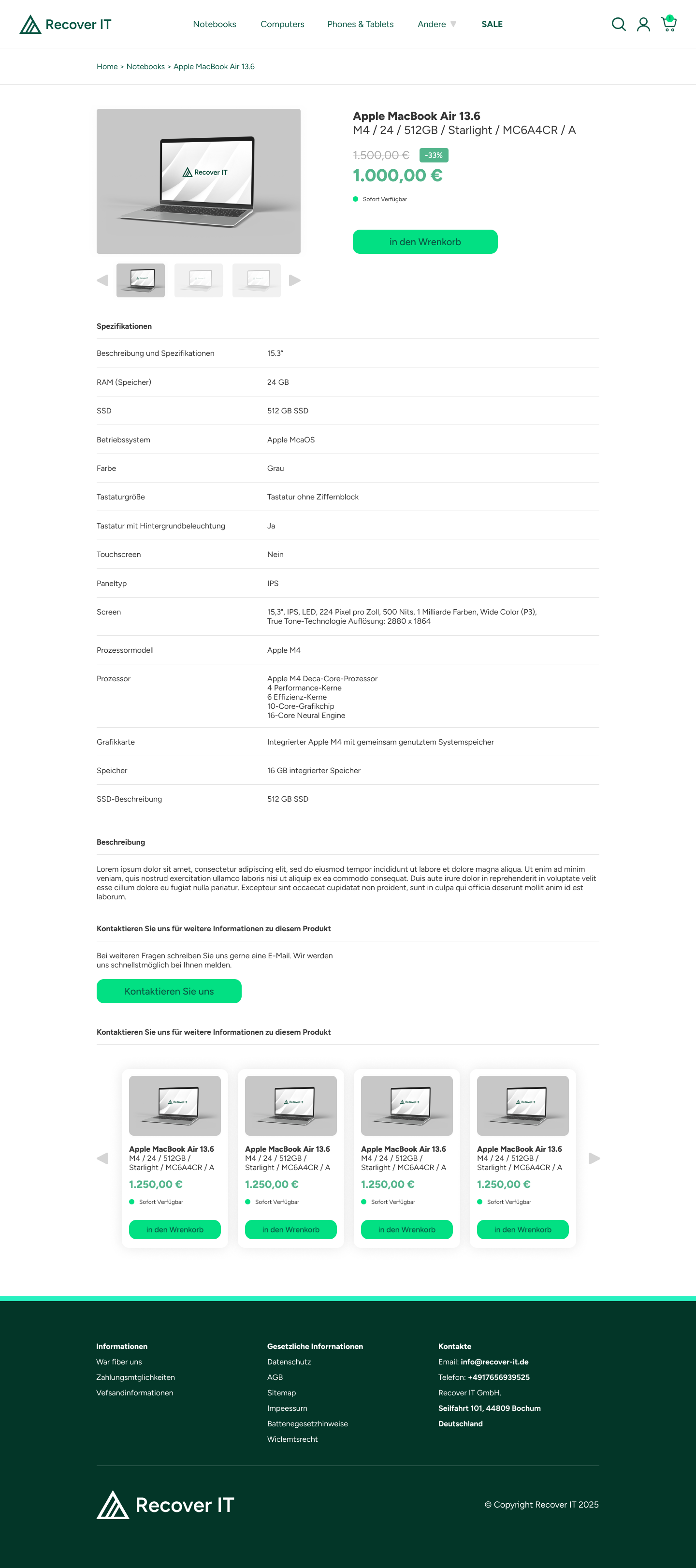 Recover IT webshop product detail page